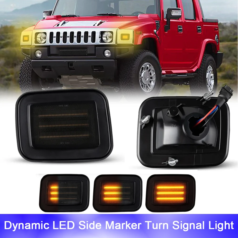 

For Hummer H2 SUT 2005-2009 H2 2003-2009 Dynamic Amber Repeat Blinker Front Fender LED Side Marker Turn Signal Lights No Error