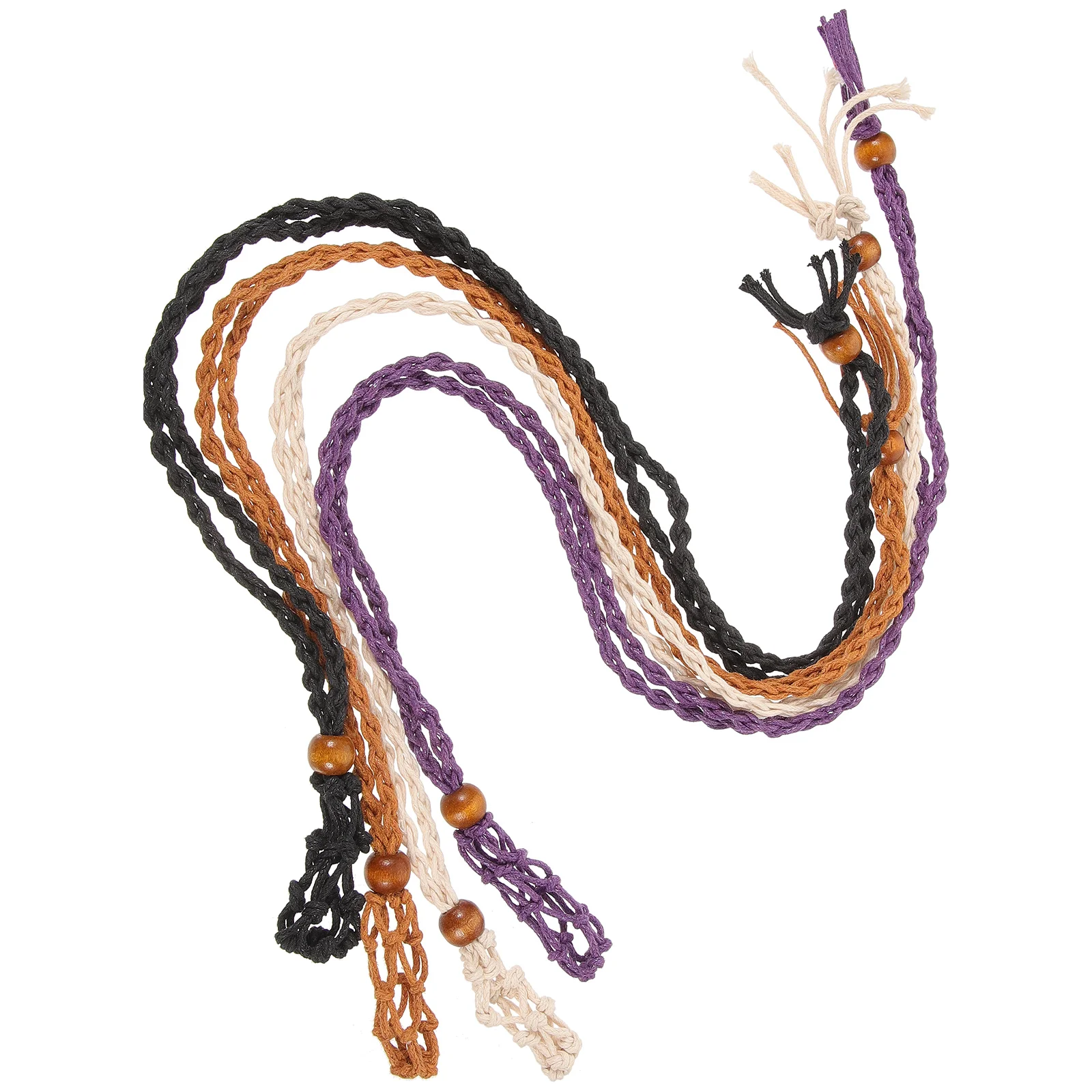 

4pcs Adjustable Braided Necklace Pendant Stone Holder Black Orange Purple Beige Woven Cord Retro Hanging Wood Ornament Handmade
