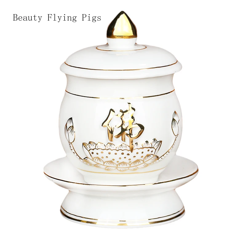 1PCS ceramic gold-plated Buddha shaped cup front of Guanyin water supply cup Buddha hall Chinese style feng shui ornament