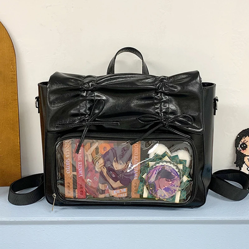 Large Capacity Anime Ita-bag Cosplay Badges Clear Window Display Backpack Bow Water-resistant PU Student Shoulder Crossbody Bag