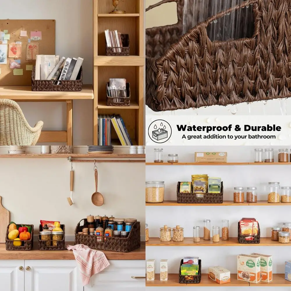 

Set of 3 Brown Wicker Storage Baskets with Handles for Home Decor and Organization