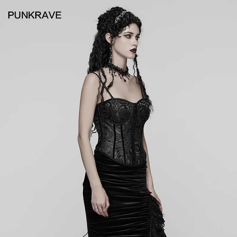 PUNK RAVE Women's Gothic Rose Corset Waist Detachable Steel Boning Design Palace-style Club Party Street Camis Tops Two Colors