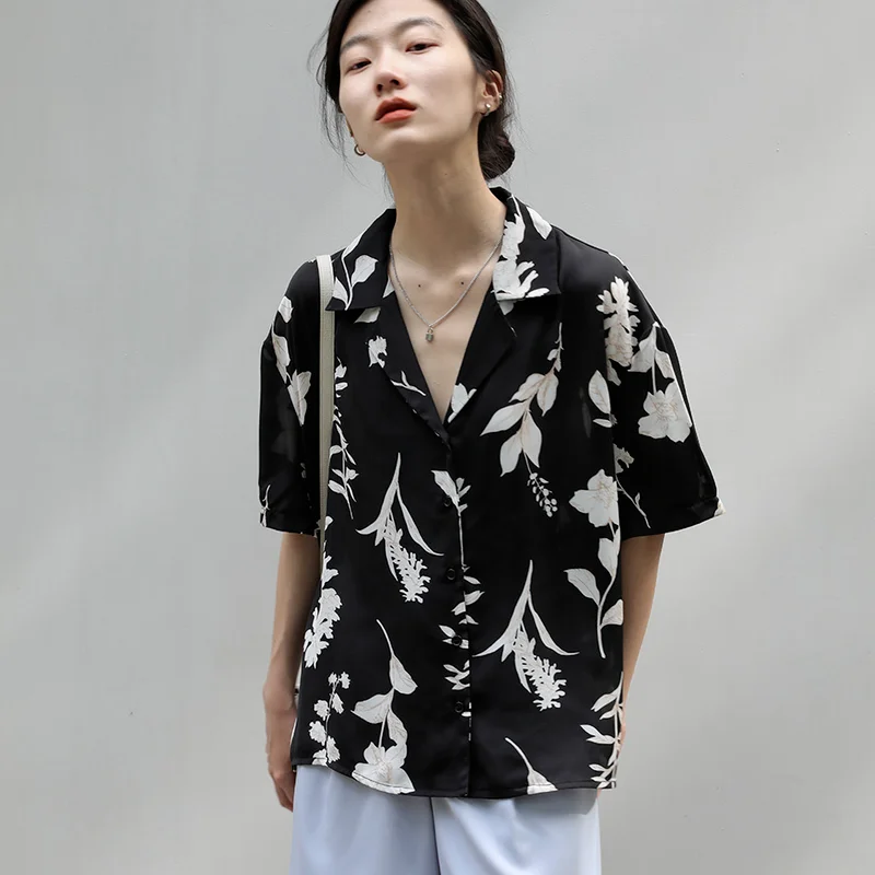 Shirts Women All-match Chiffon Vintage Print New Mujer Daily Camisas Summer Korean Style Students Friends Thin Sun-proof Retro