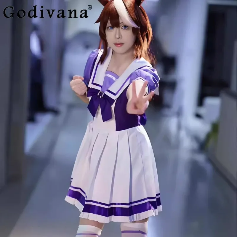 夏の学校制服ドレス女性のためのウマ娘かわいいコスプレドレス女性アニメダービー東海帝洛リータセーラードレス