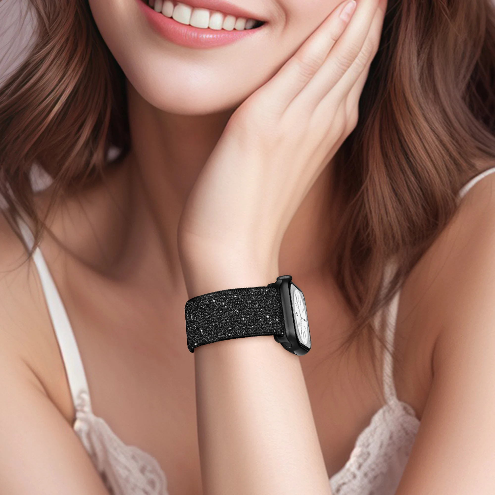 حزام نايلون لساعة أبل باند 45 مللي متر 44 46 42 49 38 40 41 مللي متر بريق شريط مرن لسلسلة iWatch 10 9 SE 8 7 6 5 4 سوار