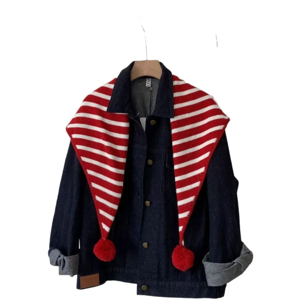 

Новый мягкий вязаный треугольный шарф, ветрозащитная холодостойкая шаль с помпоном, многофункциональный искусственный воротник, подарок