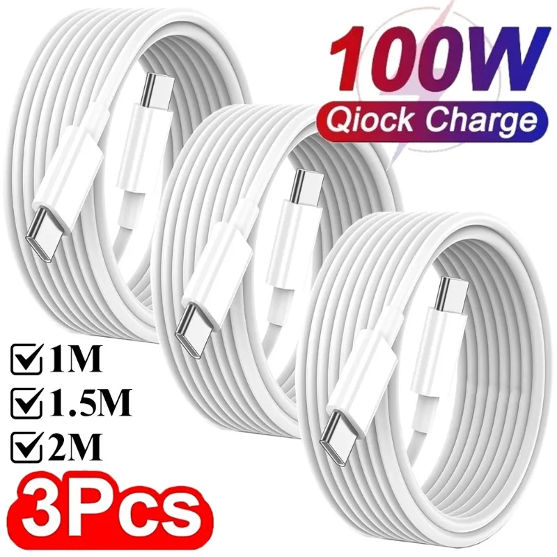 100W Dual Type C Fast Charging Cable 1M/1.5M/2M Quick Charging Data Line for Samsung Xiaomi Huawei IPad Tablet Dual Type C Cord