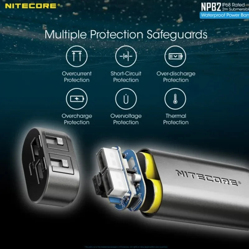 NITECORE NPB2 10000mAh 18W Fast Power Bank Waterproof QC3.0 Output IP68 Rated Mobile Charger For iPhone Huawei Xiaomi Airpods