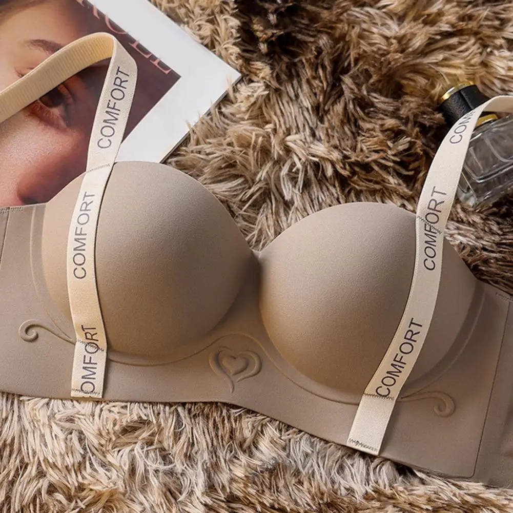 Letter Strap Bra Comfortable Bra Women Wireless Push-up Bra Adjustable Strap Underwear Comfortable 3/4 Cup Non-wired 90