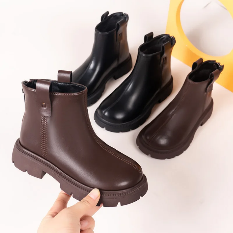 

Leather Children Shoes Girls Boys British Bootie Fashion Soft Baby Short Boots Comfortable Anti-slip Kids Snow Boots SIZE23-36