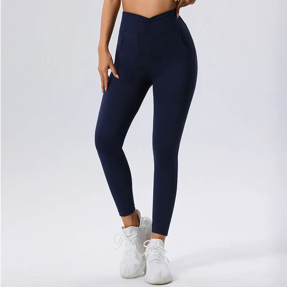 Women Gym Tights Yoga Pants Pocket Sports Clothes Stretchy High Waist Athletic Push Up Fitness Workout Leggings Activewear Pants