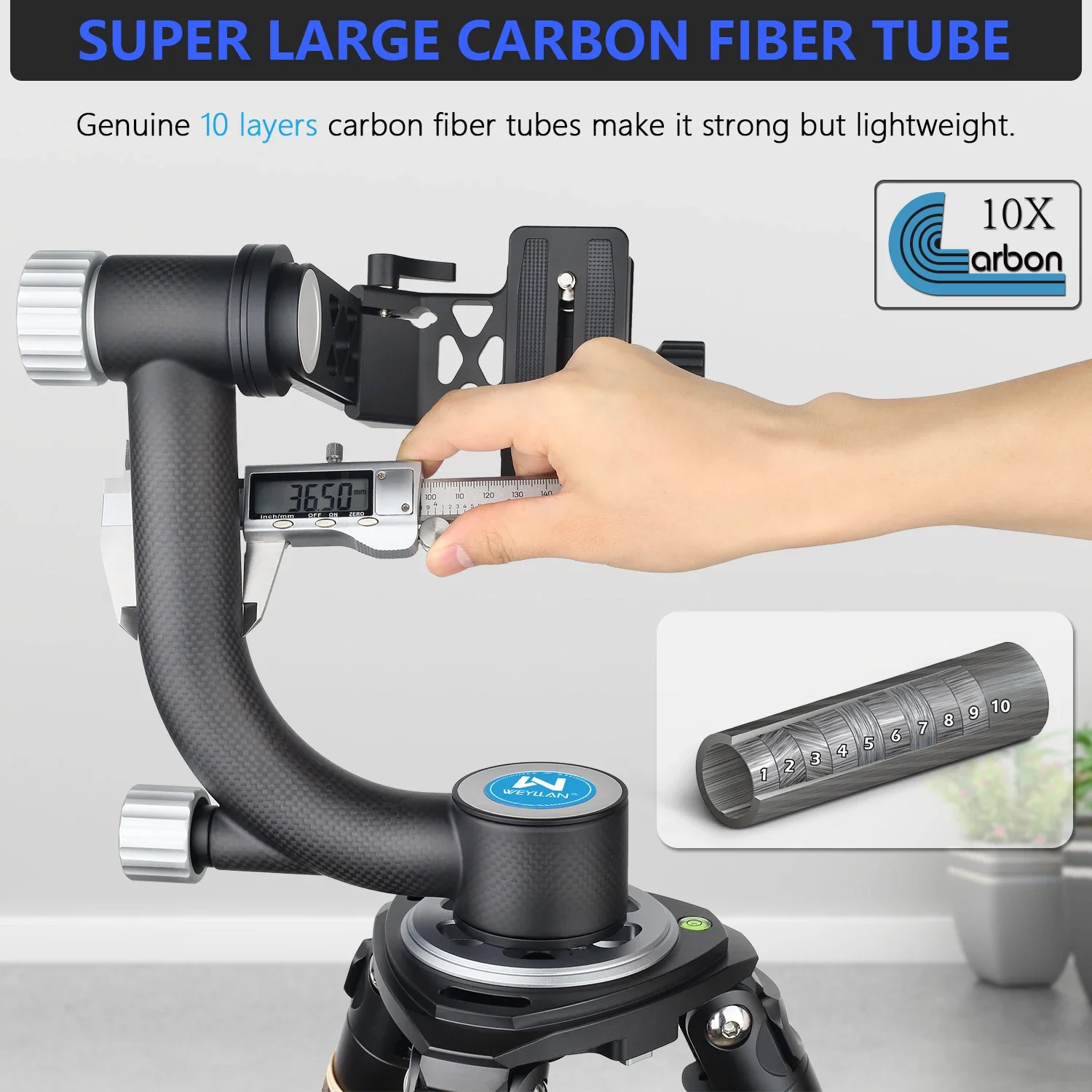 Profissional Gimbal cabeça do tripé para lente telefoto, cabeça panorâmica, fibra de carbono, Heavy Duty, observação de pássaros, 720