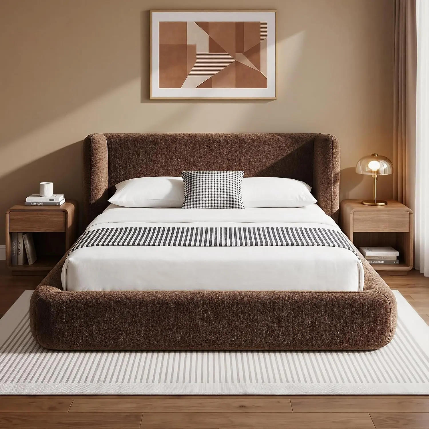 Queen Bed Frame w/ Wingback Headboard, Cloud Upholstered Platform Bed Frame | Modern Soft Chenille Bed with, Customized