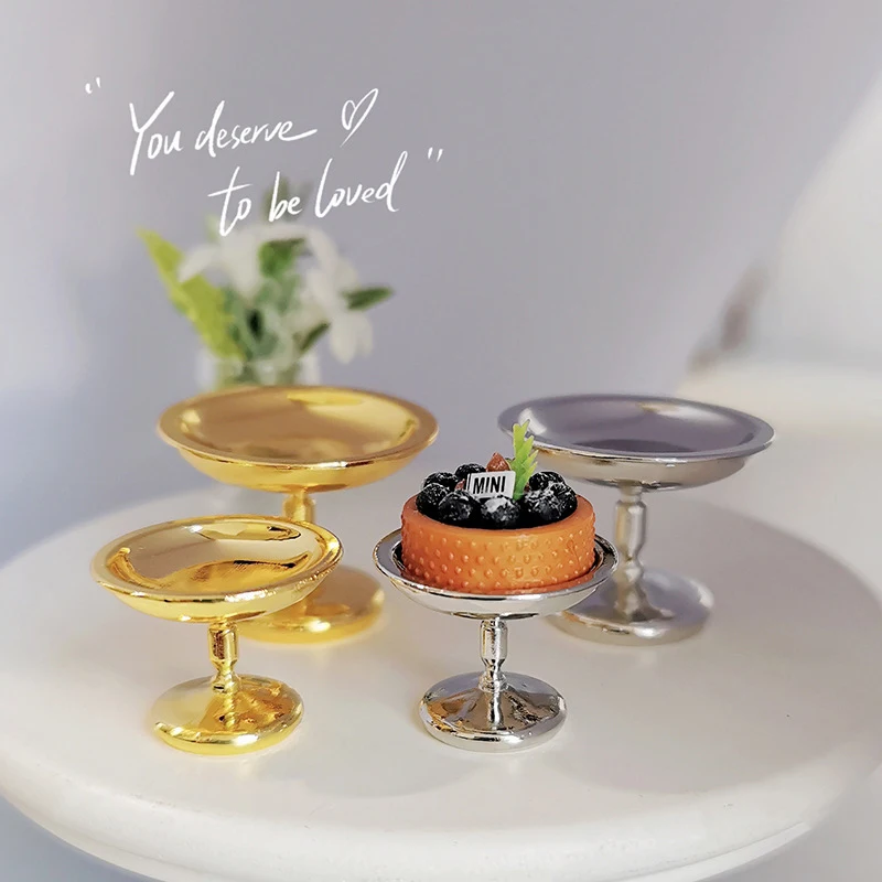 Bandeja de aperitivos de frutas de Metal en miniatura para casa de muñecas, bandeja para pasteles, accesorios de decoración para casa de muñecas de juguete
