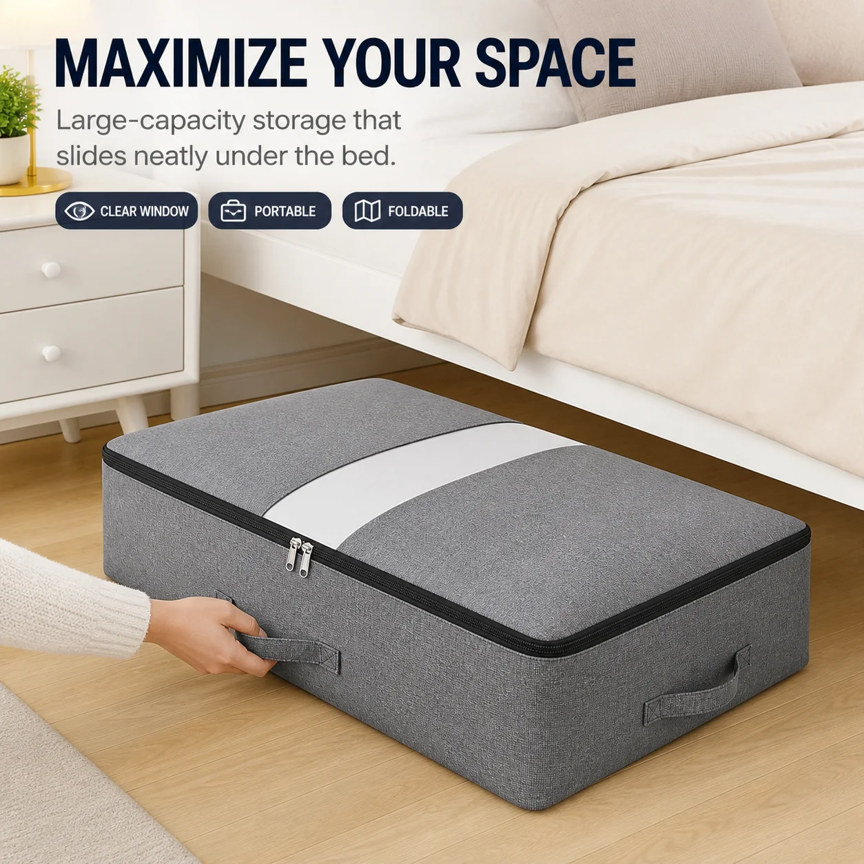 Home Cation Bed Under Storage Bag Transparent Window Handle Included Ideal for Clothes Blankets Placement Under Bed Closet War
