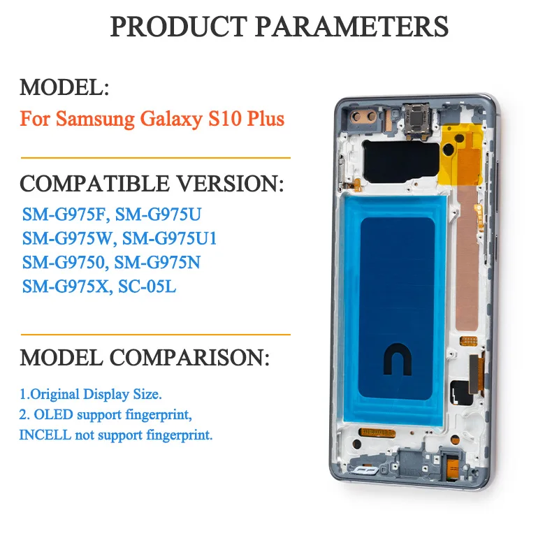 100% Tested OLED For Samsung Galaxy S10 Plus LCD Display Touch Screen Replacement Digitizer Assembly LCD For SM-G975F SM-G975U