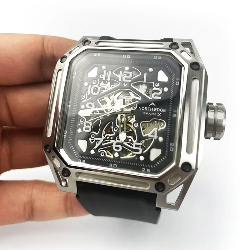 

Роскошные мужские автоматические механические часы North Edge Seagull с двойным скелетом, 100 м, водонепроницаемые, со светящимися стрелками, дизайн Space-X