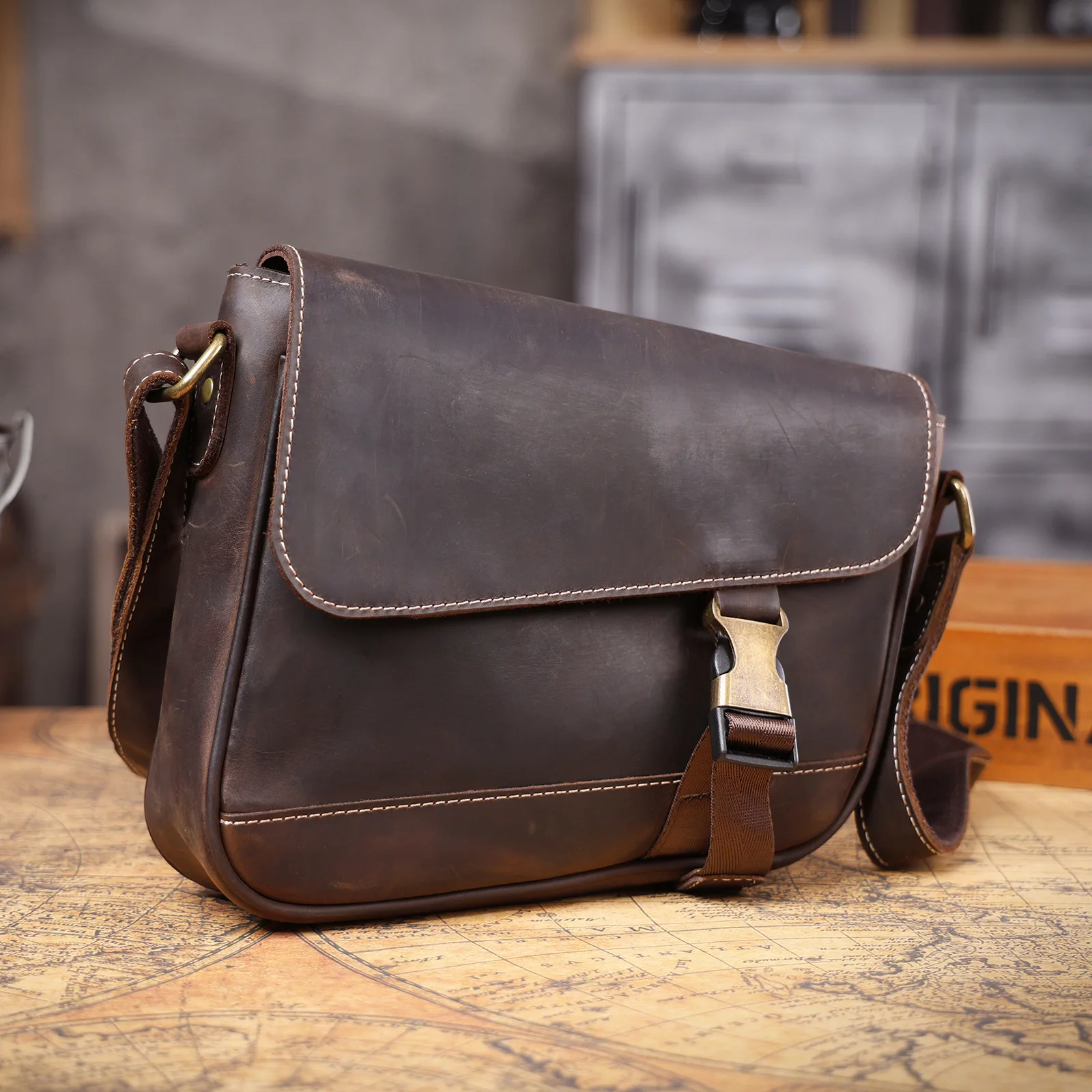 

casual luxury crazy horse cowhide men's crossbody bag vintage designer handmade genuine leather teens shoulder messenger bag