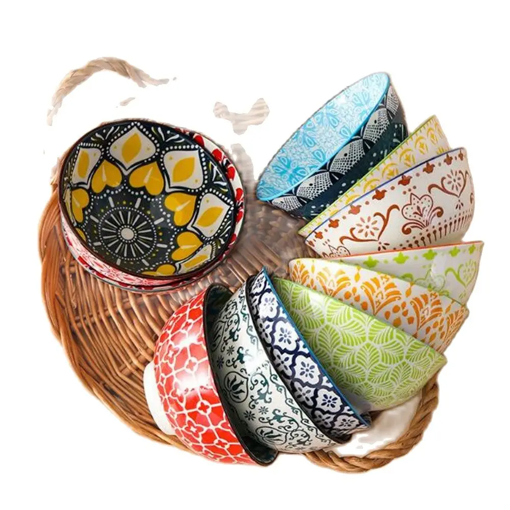 

4.75 Inch 6PCS Cereal Bowls Bohemian Salad Soup Bowl Colorful Deep Bowls For Oatmeal Microwave And Dishwasher Safe - Set Of 6