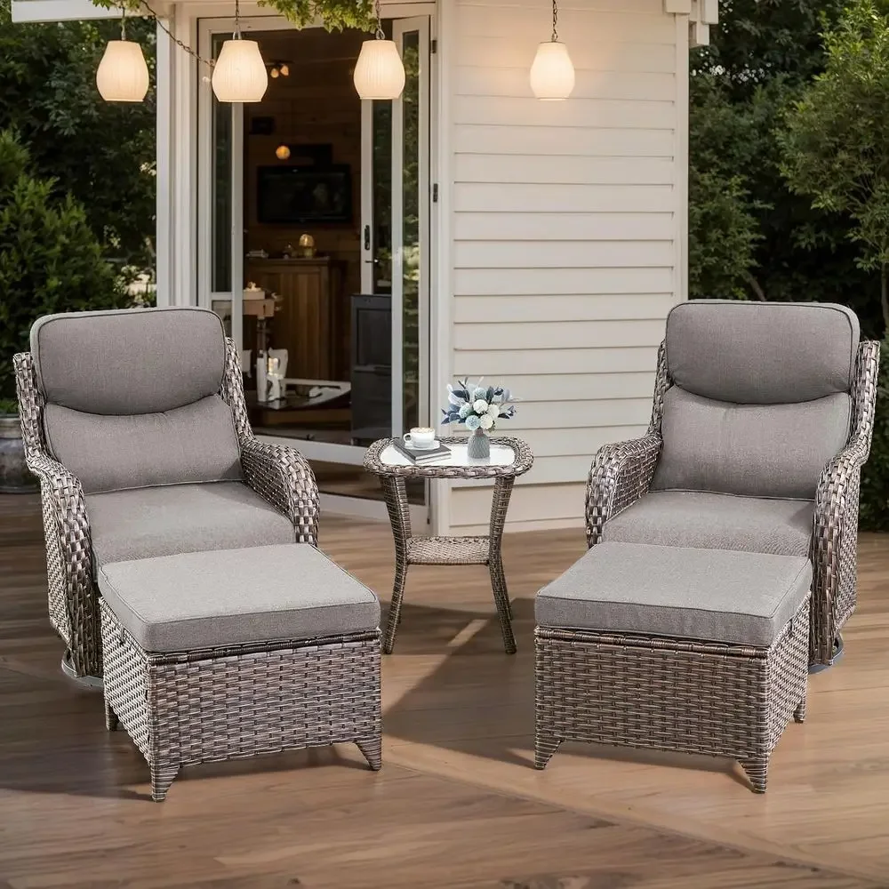

High Back Swivel Rocker Chairs for Patio with Ottomans, Outdoor Bistro Set, Side Table for Garden Deck