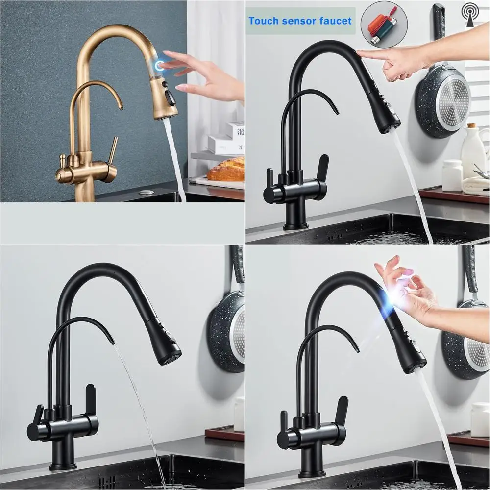 

Filtered Water Touch Sensor Kitchen Faucet with Dual Spray Modes in Black for Sink Mixer and Pure Water Mixing