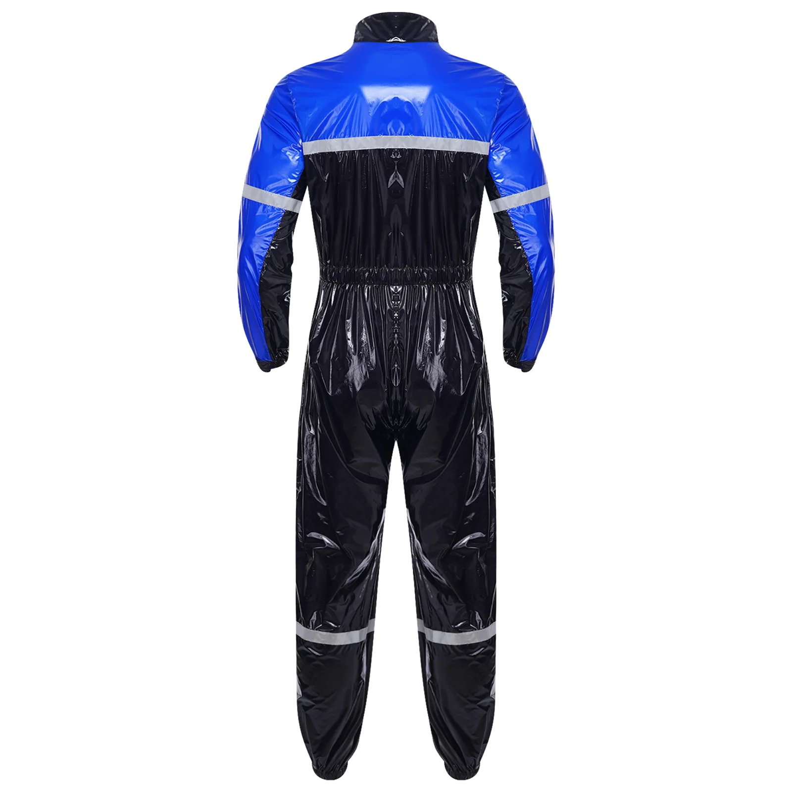 ชุดคลุมทำงานแบบมีแถบสะท้อนแสงสำหรับผู้ชาย กันน้ำ คอตั้ง แขนยาว ซิปหน้า มีเข็มขัด