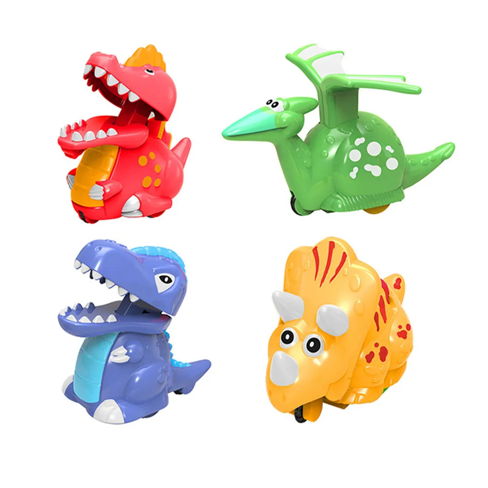 

4Pcs Dinosaur Cartoon Pull Back Cars Friction Powered Early Educational Mini Vehicle Inertial Fun for Children