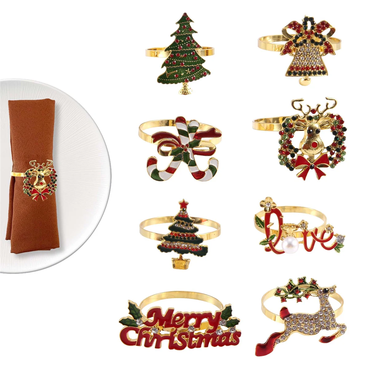 

Christmas Napkin Rings - Set of 8 Napkin Holder Rings for Holiday Christmas Table Decoration Napkin Buckle