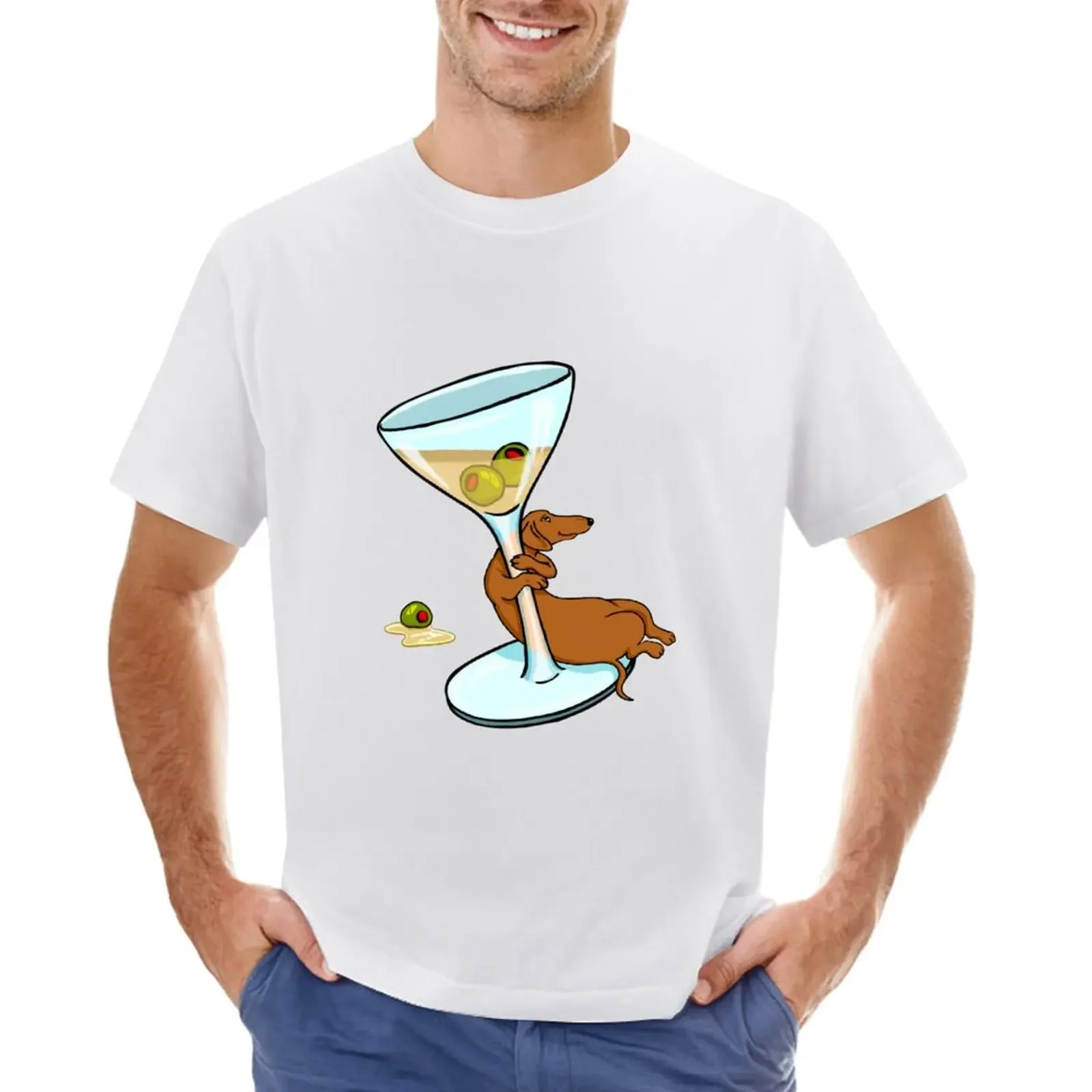 Cocktail Wieners Martini Weenies Dachshund Dog T-shirt Blouse plain vintage heavyweight t shirts for men