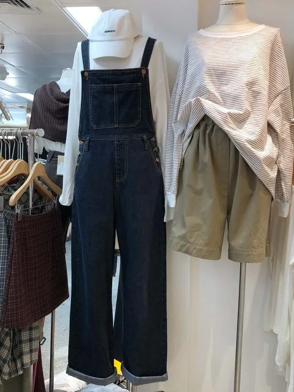 

Свободные повседневные широкие джинсовые комбинезоны, женские джинсы прямого кроя с высокой талией, винтажные корейские джинсы, летний сезон, для взрослых