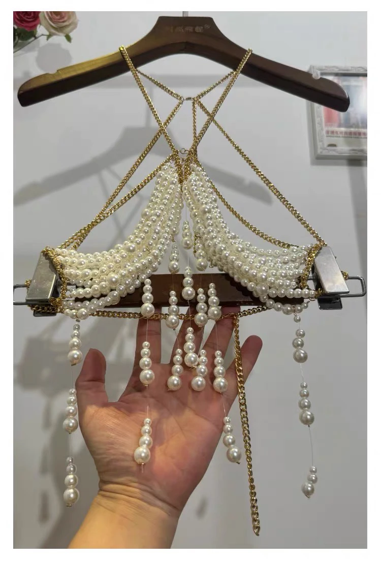 2025 Sexy Corset corps chaîne Spice Girl sirène Bikini Costume dos nu cou pierre perlée Bustier charmes