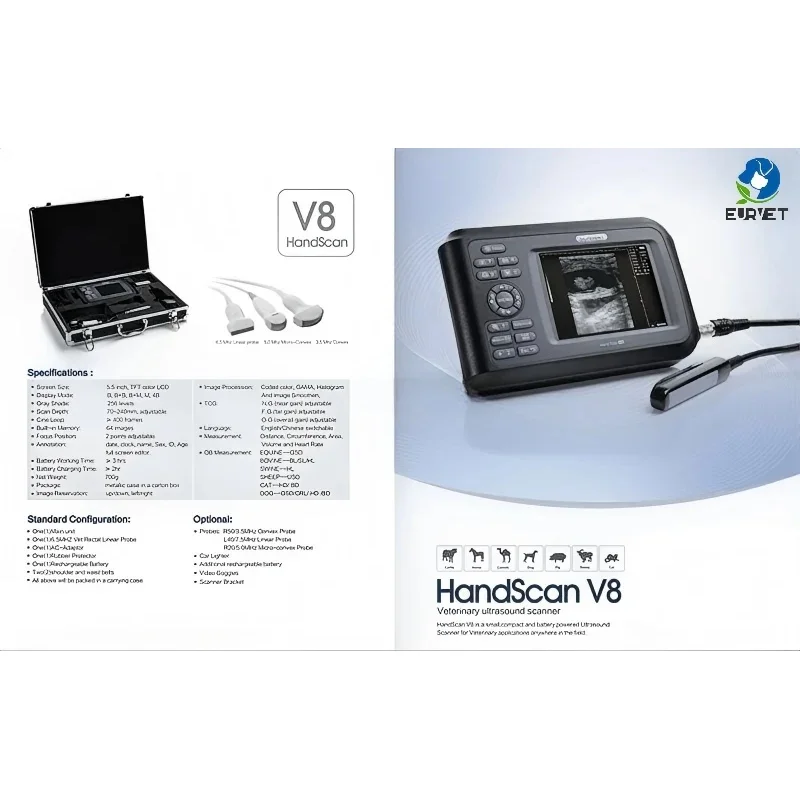 Digital Handheld Veterinary Ultrasound Scanner Equipped With Multiple Probes For Animal Examination