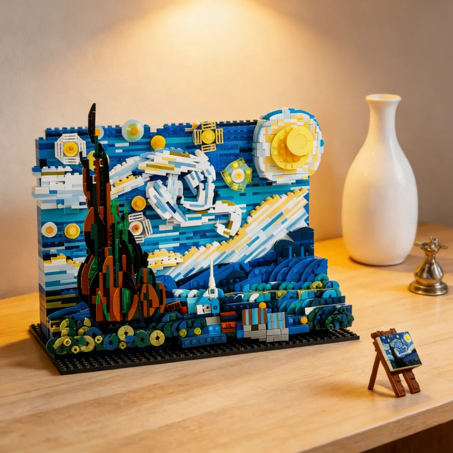 

In-stock New 1830Pcs Van Gogh Starry Sky World Building Blocks Famous Painting Educational Assembling 3D Model STEM Toy