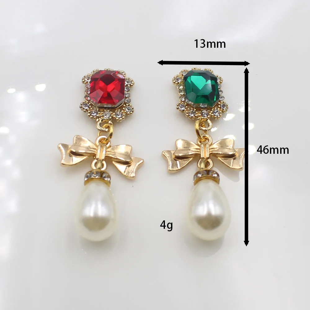4 pieces/batch of DIY earrings with alloy gold, diamonds, bows, and crystal accessories, designed in a retro palace style, suita