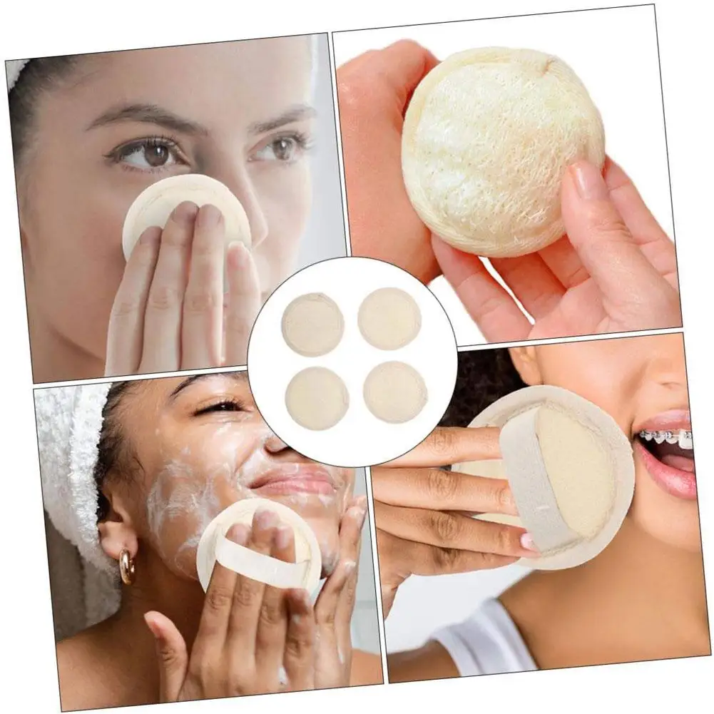 4 قطع من وسادات تنظيف الوجه للاستحمام من كرة اللوف، أدوات مزيل المكياج من القطن، إسفنجة طبيعية