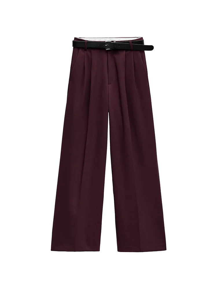 Plones de pierna recta ajustados de cintura alta para mujer, plón largo e con doble pliegue y cinturón, estilo...