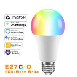 Matter Apple Homekit WiFI Smart RGB+ White Light Bulb SmartThings APP Control Support Siri Google Home Alexa Voice Assistant