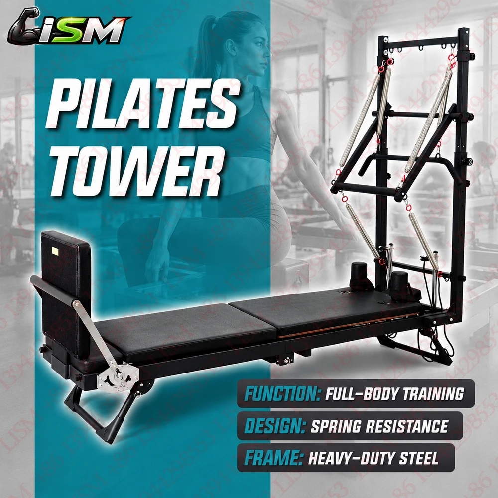 Cama de Pilates Plegable con Media Torre, Retráctil y Desmontable, con Estructura de Acero, Equipo de Ejercicio para Estudio de Yoga, Uso Comercial y Doméstico