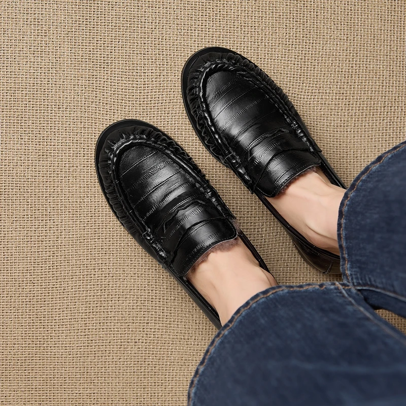 新作、冬用、ウール素材の暖かいローファー、ローヒール、シープ - Womens Heels のレビューと価格