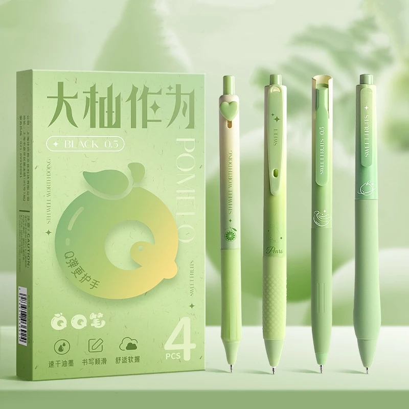 4 szt. Słodkie owoce zestaw długopisów żelowych miękkie trzymanie 0.5mm długopis czarny kolorowy atrament do pisania nagrody szkolnej prezent F7644