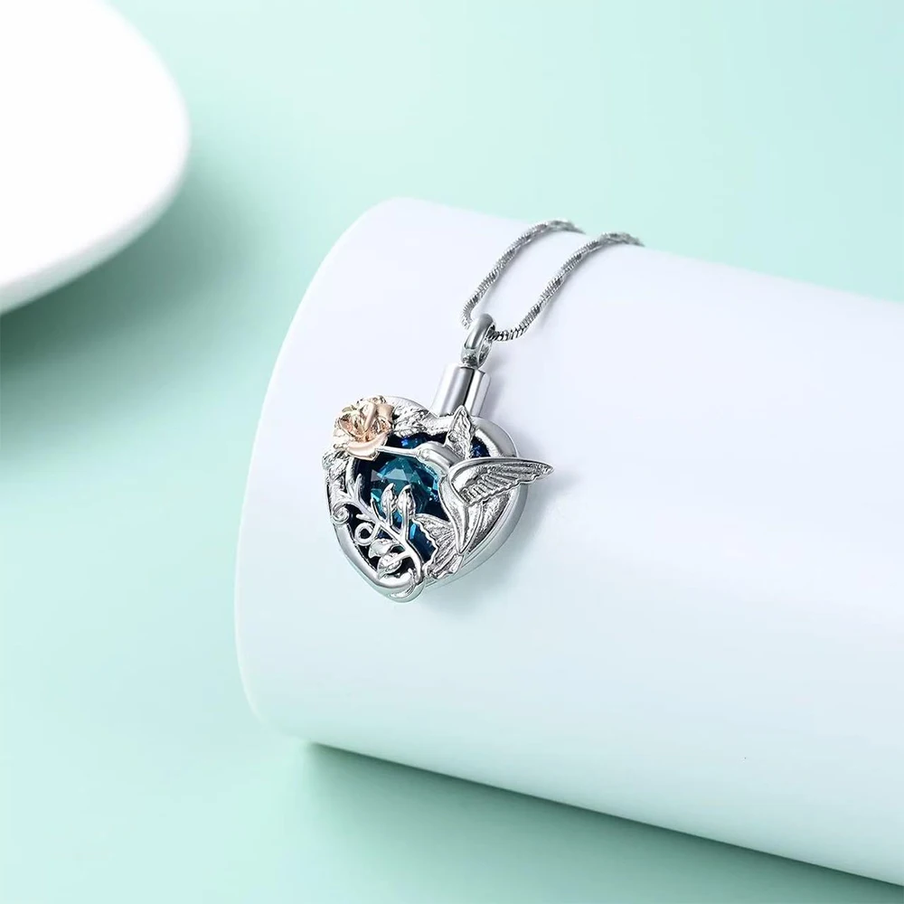 Hummingbird Heart Urn Locket Necklace for Ashes and Urn Locket Cremation Necklace for Ashes Memorial Keepsake Jewelry - view 4
