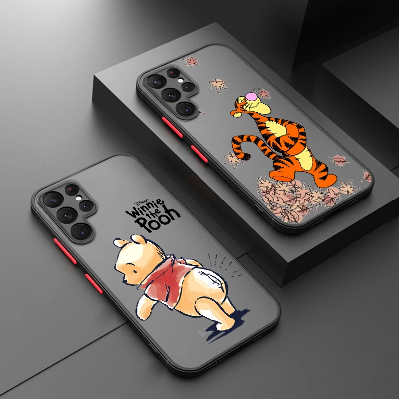 Disney Pooh Bear Tigger For Samsung S24 S23 S22 S21 Ultra S20 FE S10 Plus Lite 4G 5G Frosted Translucent Cover Capa Fundas