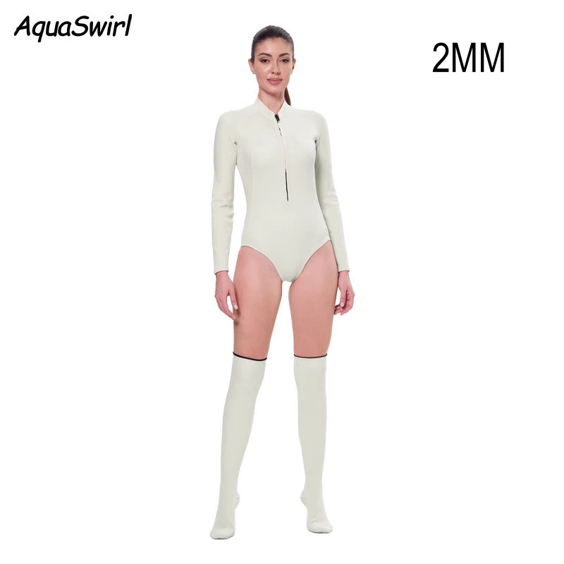 2MM Women Scuba Snorkeling Spearfishing Keep Warm Kayaking Swim Diving Suit Long Sleeve Neoprene Front Zipper Drifting WetSuit