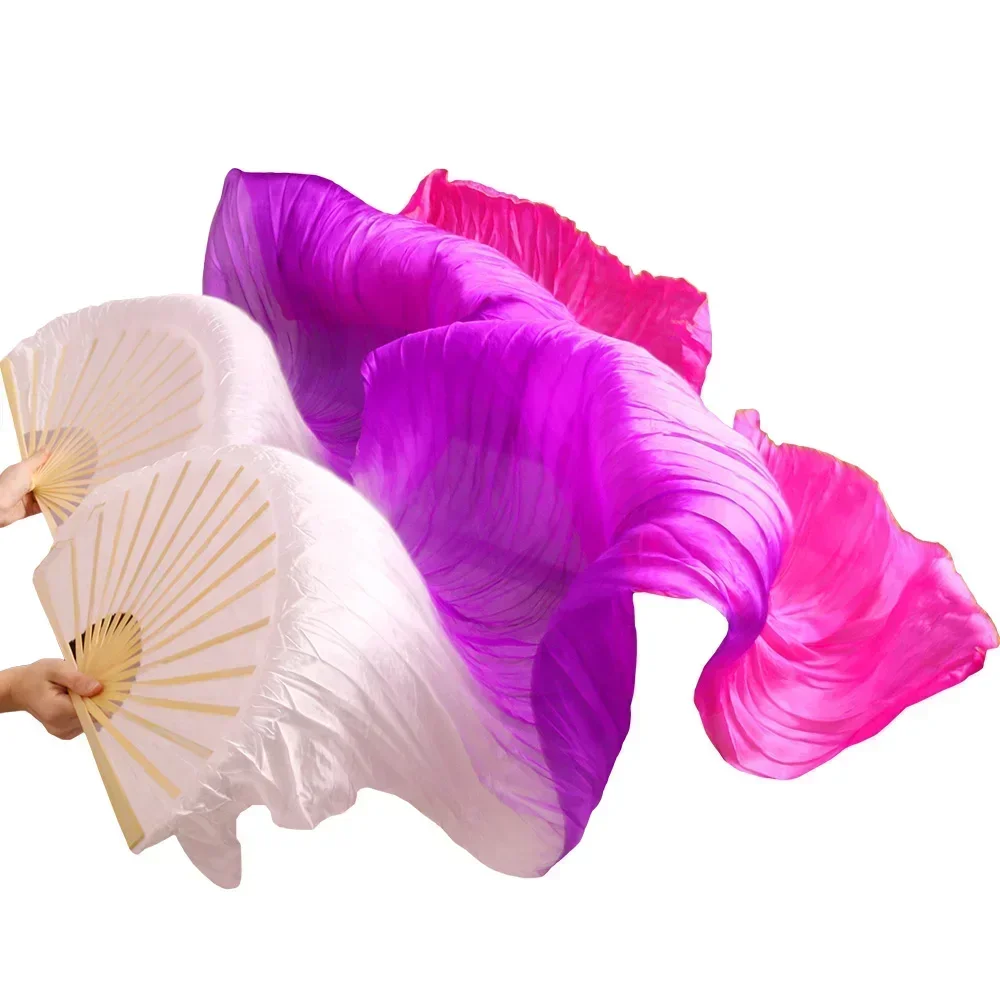 Female High Quality Handmade Chinese Silk 100% Real Silk Veil Fans Belly Dancing Fans wholesale Size and color can be customized