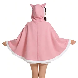 Autumn Winter Kawaii Women Oversized Cloak Lovely Overcoat Fleece Edge Cape Japanese Style Mori Girl Cat Ear Hooded Outerwear