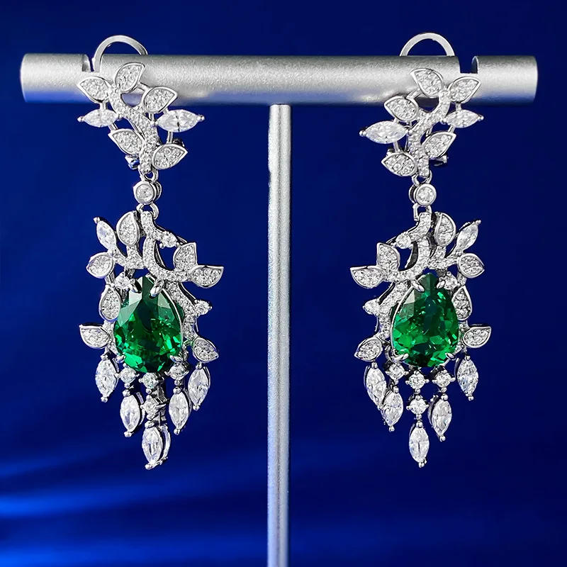 

S925 Silver Autumn Leaves Emerald 8 * 12 Earrings Light Luxury and Small Design Earrings Wholesale Female