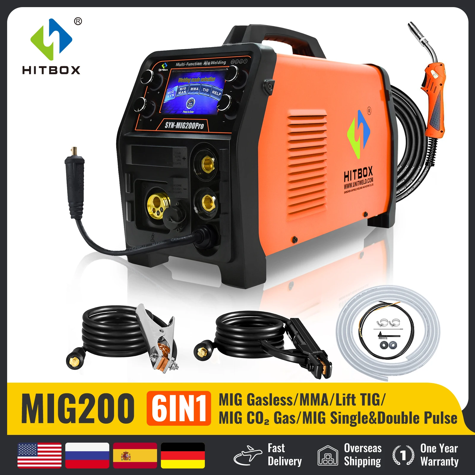 

HITBOX 5 in 1 Aluminium MIG MAG Welder with MMA TIG Gas Gasless Welding Machine Inverter Semi-Automatic IGBT 2T/4T SYN MIG200PRO