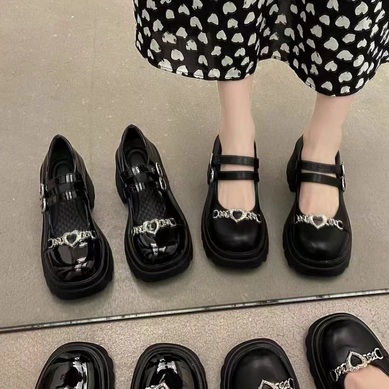 Women Platform Loafers New Fashion Pearl Mary Janes Round Toe Oxford Shoes Female Casual Buckle Ladies Black Thick Bottom Shoes