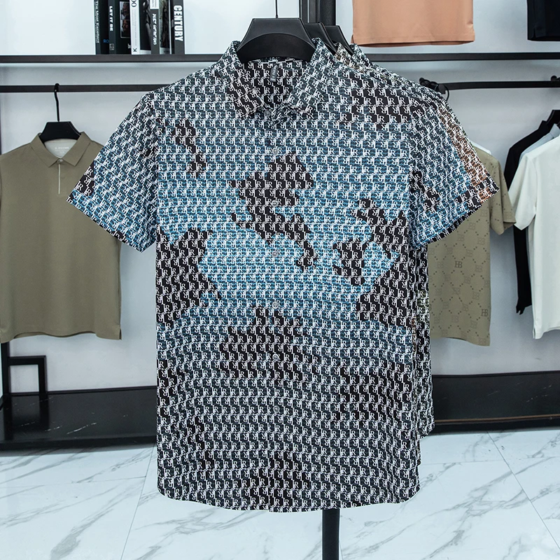 Short Sleeved Polo Shirt for Men's Summer Slim Fit Checkered Print Casual Half Sleeved Shirt for Men's Wear
