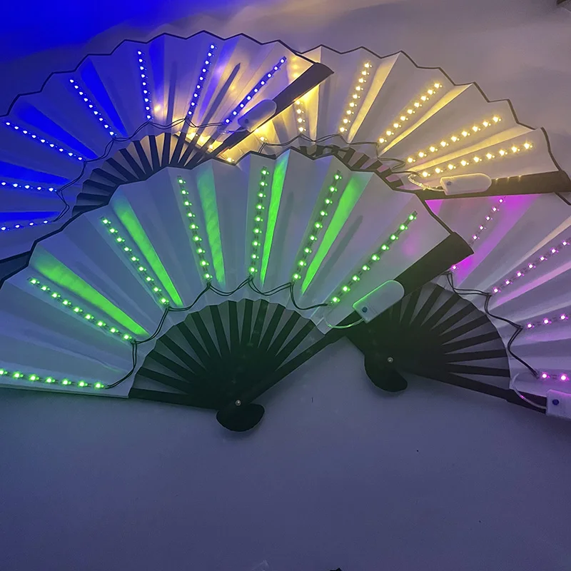 7 Light Colors For Choice Performance Folding Hand Fan Women Girls Dance Costumes Accessory Glowing LED Fan Bar Disco Night Fan